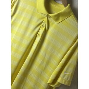 Nike Golf Polo Tour Performance Dri Fit Men's Large Butter Yellow Stripes Swoosh